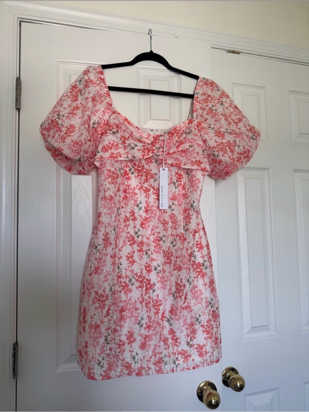 Adelyn Rae Floral Eyelet Puff Sleeve Mini Dress